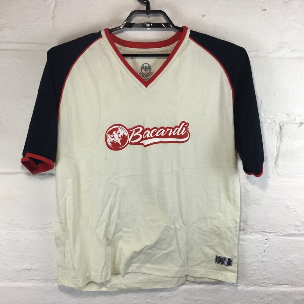 XL Bacardi Ringer V Neck Jersey rum Tee Shirt real